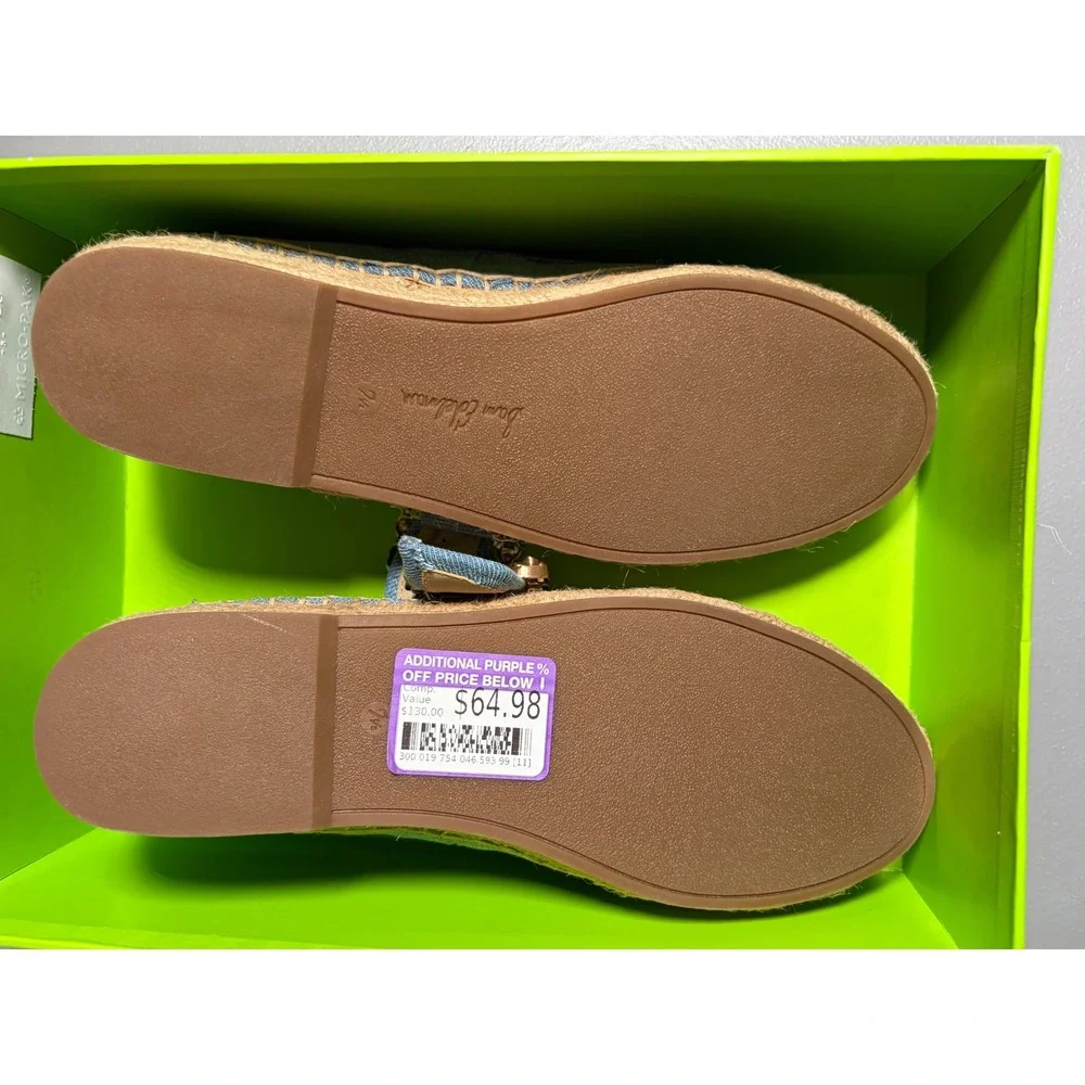 Sam Edelman Maddy Espadrille Mary Jane Flats Womens 7.5 Blue Denim Buckle New
